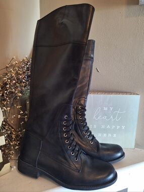 Vince Cumoto Leather Tall Black Lace-Up Knee High Boots Sz 9